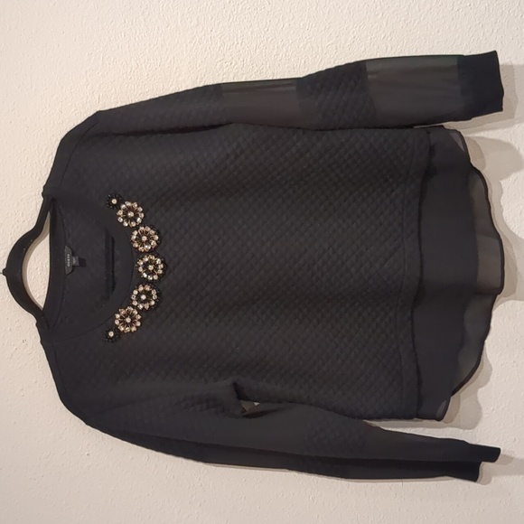 Guess Tops - Guess Black Long Sleeve Embellished Blouse Sweater Size Large